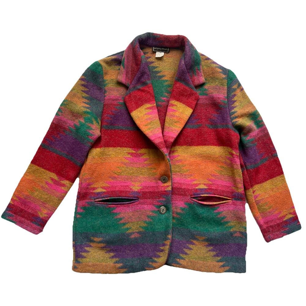 Boho Southwestern Blazer Jacket Women PM Intriguing Threads Made In USA Vintage - Picture 9 of 9